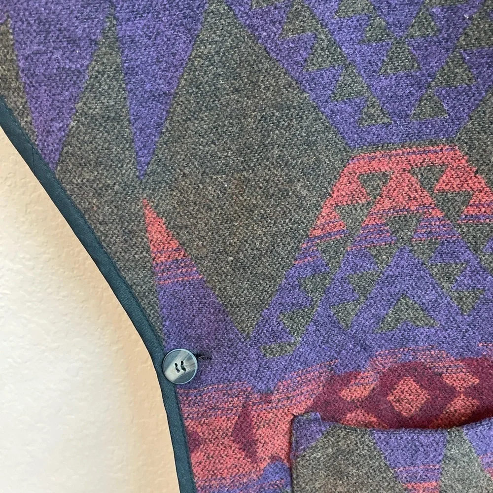 Wool Blend Purple & Brown Aztec Print Poncho Sweater - Picture 3 of 6